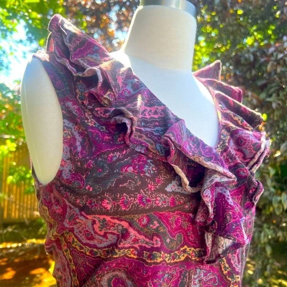 RALPH LAUREN Paisley Ruffle V-Neck Top - Purple - Picture 7 of 7